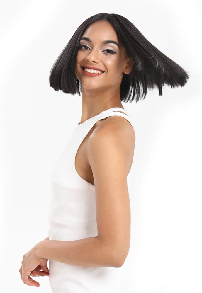 NOBLE Bob Wig Black Wigs for Women Short Straight T Part HD Lace Front Wigs 150% Density Heat Resistant Synthetic Middle Part Blunt Cut Shoulder Length Wig for Party and Daily Use