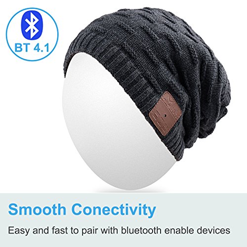 Rotibox 2IN1 Washable Winter Mens Womens Trendy Bluetooth Beanie Hat Scarf Wireless Stereo Headphones Mic Hands Free Rechargeable Battery Compatible with Cell Phones,iPhone,Android,Laptops - Black - Thumbnail 5