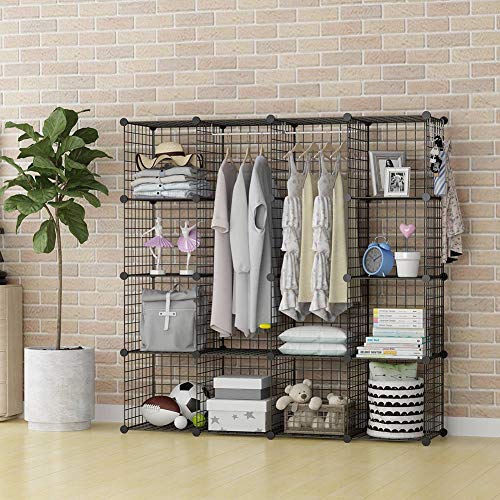 GEORGE&DANIS Wire Storage Cubes Modular Grid Organizer Customizable Metal Rack Bookcase Bookshelf MultiFuncation Shelving Unit, Black, 2 Hangers & 10 Cubes - Thumbnail 3