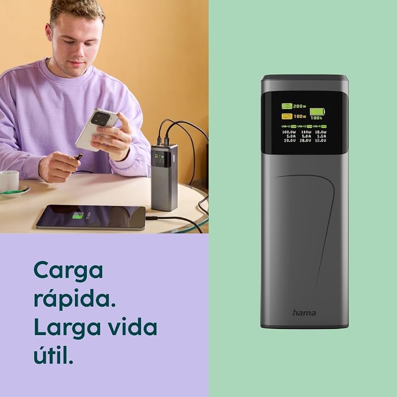 | Power Bank Alta Potência 24.000 mAh 200 W USB-C PD TFT Ecrã