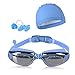 Peacoco Swim Goggles with PU Swim Cap,Swimming Goggles Anti Fog Waterproof for Men Women Adult Youth Kids UV Protection with Earplugs,Nose Clips and Case