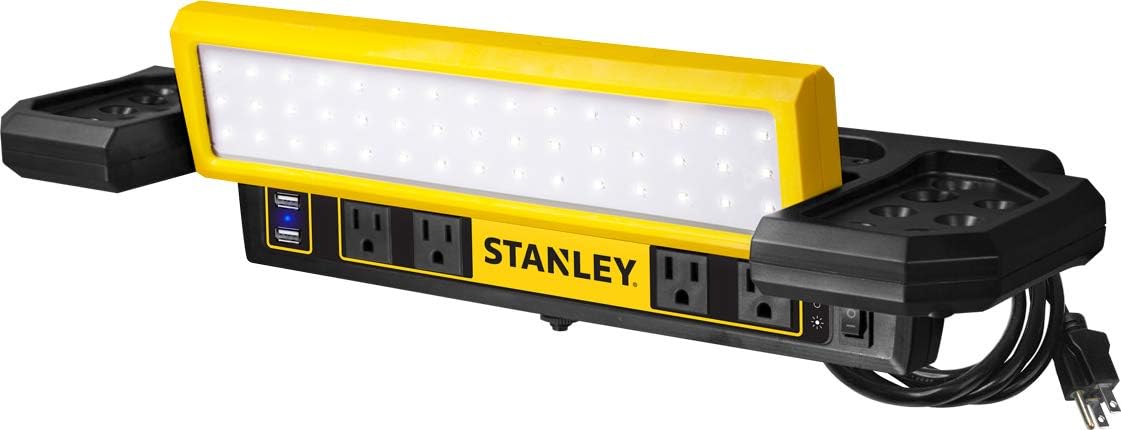 STANLEY PSL1000S Adjustable 45 COB LED Workbench Light with AC Power Outlets, Dual 2.1 Amp USB Charging Ports, and Tool Storage: Automotive