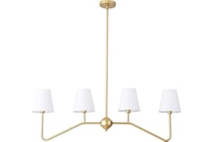 9MMML 39" 4 Arms Dining Room Light, Gold Body+ Fabric Shade Chandelier,Modern Pendant Light for Kitchen Island Foyer Living Room, E12 Bulb.
