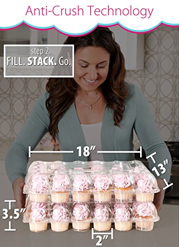 Strongest Disposable Cupcake Boxes - Plastic Containers for 24 Cupcakes [10 Holders Set] Detachable Lid | Tall Dome Storage Container | Travel Carrier | Sturdy Display Tray | Muffin or Cup Cake Holder - Thumbnail 3
