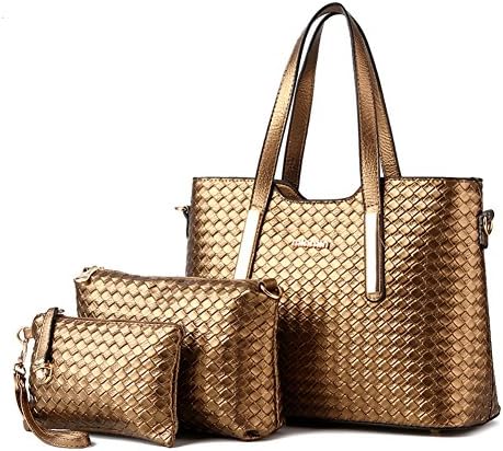 Women's Pu Leather Weave Handbag 3 Pieces Tote Bag Set Large Capacity Shoulder Purse Crossbody Bag
