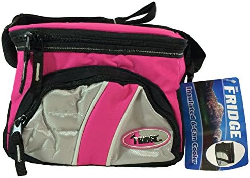 Fridge Insulated 6 Can Thermal Cooler Lunch Bag with Easy Clean Liner, Pink (9" x 6" x 7.25")