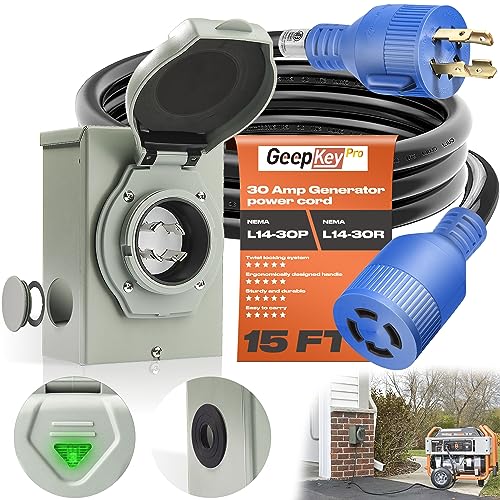 30 Amp Generator Cord and Power Inlet Box [PreDrilled], 15FT Generator