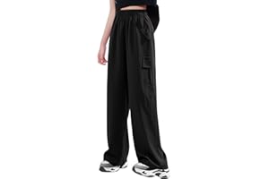 IBAKOM Cargo Pants for Girl Teen Baggy Parachute Trouser with Pocket Tween Wide Leg Y2K Sweatpant Hip Hop Dance Jogger Bottom