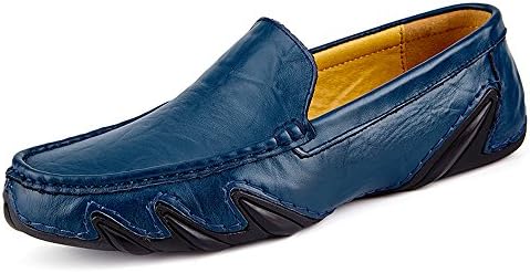 Sanyes Mens Shoes Leather Shoes Mens Slip On Loafers Mens Casual Shoes SYDDX25-Blue-44