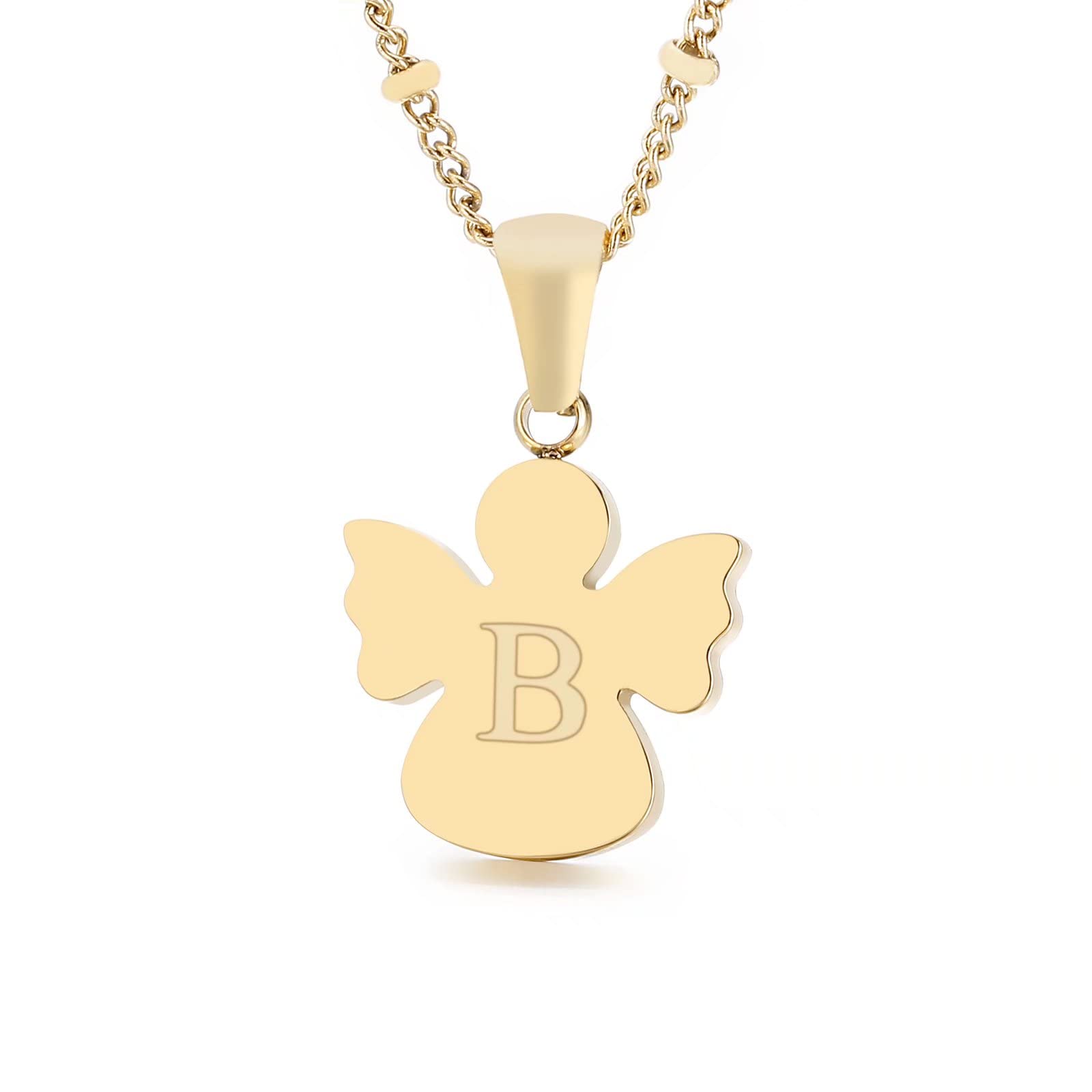 Qings Initial B pendant necklace, 26 letters golden angel chain, chain length 50 cm
