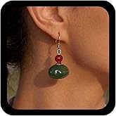 Allereyae Boho Green Ball Dangle Earring Single Bead Dangle Earrings Resin Ball Earrings Glass Bead Earring Gemstone Beaded Jewelry for Women