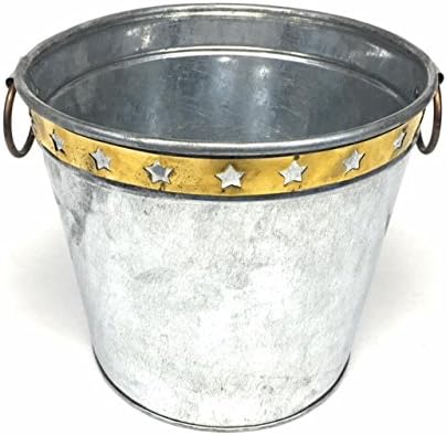 Galvanized Bucket, Metal Planter Tub with Brass Star Band