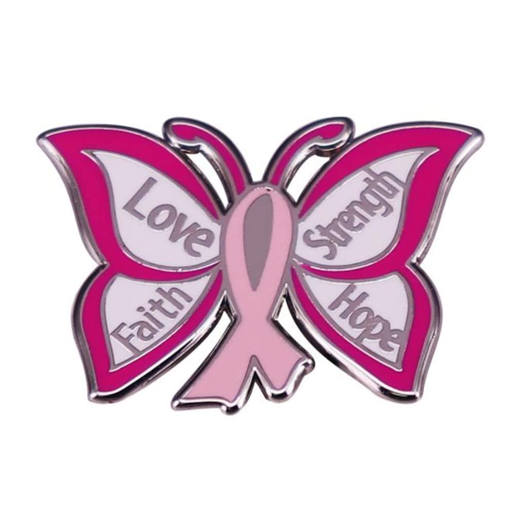 KAWADU Pink Butterfly Design Breast Cancer Awareness Lapel Pin Badge Jewelry for Backpacks, Badges, Hats, Bags