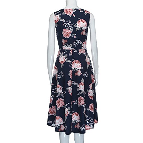 Ximandi Women's Summer Off Shoulder Floral Short Mini Dress Ladies Beach Party Dresses XL Dark Blue,XL - Thumbnail 5
