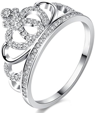 Women Crown Tiara Rings Exquisite 18K White Gold Plated Princess Tiny CZ Diamond Accented Promise Rings (9)