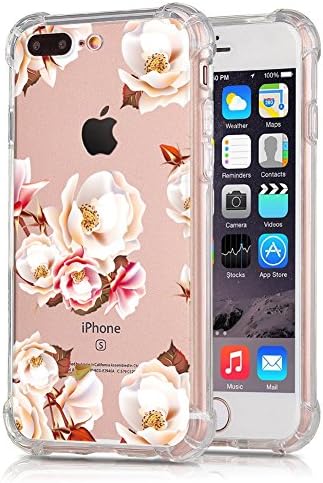 iPhone 7 Plus Clear Case, iPhone 8 Plus Case, iCobox Armor Bumper Soft TPU Floral Printed Clear Cover for iPhone 7 Plus 5.5 inch (White Flower)