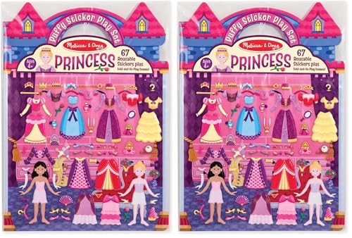Melissa & Doug Puffy Sticker Play Set – Princess, 67 Reusable Stickers with 2 Fold-Out Scenes, Restickable Fashion Activity Book, Mess Free Travel Toys for Kids Ages 4+ (Pack of 2)