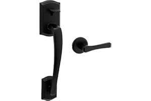 Weiser Prescott/Katella Matte Black Door Handle Set, Exterior Modern Home Décor Left Handed & Right Handed Entry Handle, Dead