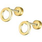 Stainless Steel Stud Earring 1 Pair Gold Small Flatback Earrings Helix Hypoallergenic Screwback Jewellery Flat Back Jewelry for Sensitive Ears Women Ladies Aretes De Mujer