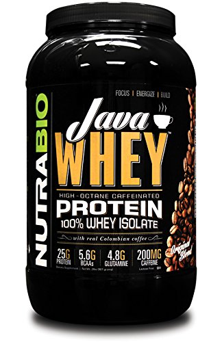 NutraBio Java Whey Protein - Pure Whey Protein Isolate with Real Coffee and 200mg of Caffeine – 2 Pounds - Coffe Flavor