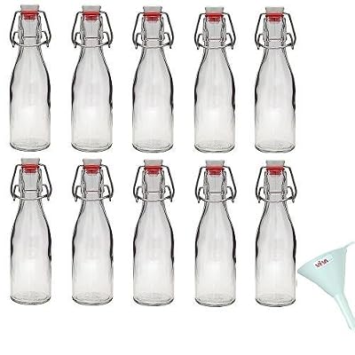 Viva Haushaltswaren - 10 Glass Bottles 200 ml with Swing Stopper Closure for Self-Filling Incl. a Filling Funnel Diameter 7 cm