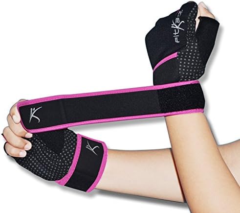 fitKatz Weightlifting Gloves with 18-Inch Wrist Support and Pull-up Tabs, Large, Black / Pink