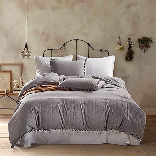3 PCS Duvet Cover Set Opcloud Stone Washed Brushed Luxury 100% Super Soft Microfiber Bedding Collection (King, Light Grey)