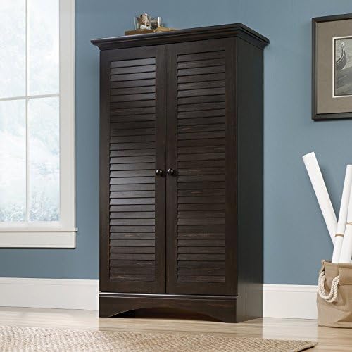 Cottage Stylish Look Storage Cabinet with 4 Adjustable Shelves Hidden Storage Behind Louver Detailed Doors Full Upper Shelf Solid Wood Knobs Kitchen Dinning Living Any Room Home Furniture and Décor