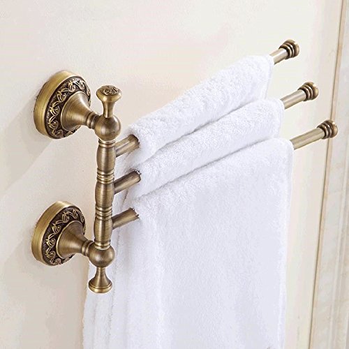 Antique Brass Bathroom Rotatable Towel Bar Triple Straight Rail 3-Tier Hanger