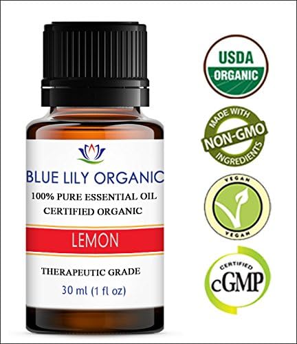 Blue Lily Organics Lemon Essential Oil (30 ml) Theraupeutic Grade, USDA Organic Certified.