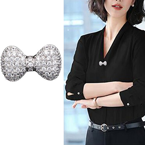 Joyci 1Piece Created Cardigan Pin Shawl Brooch Crystal Cute Vintage Style Brooch Pin Bowknot Sweater Knitwear Lapel Pin Women Jewelry (Gold)
