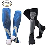 Compression Socks for Men & Women(2 Pairs), BULESK Medical Grade Graduated Recovery Stockings for Nurses, Boost Stamina, Varicose, 20-30 Mmhg Fit for Running, Medical, Flight Travel (Black&Blue)