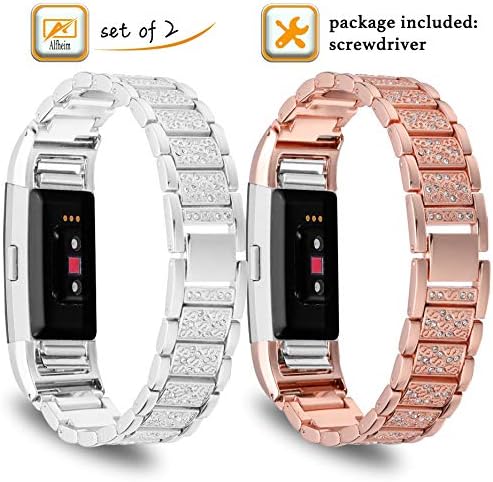 Alfheim Wrist Strap For Fitbit Charge 3 for Women Men, Crystal Stainless Steel with Rhinestone,Fashion Adjustable Replacement Wristband