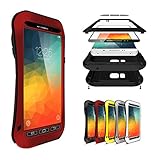 Note 5 Case,Perstar Shockproof Dust/Dirt/Snow Proof Aluminum Metal Gorilla Glass Protection,4-layer Protection Small Waist Cover Case for Galaxy Note 5(Water/dirt/shock Proof)(2015 New)(Red)