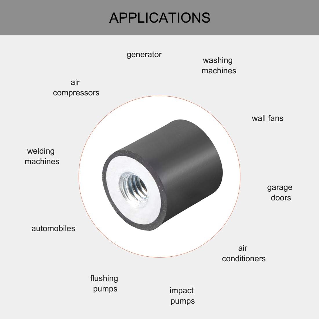 sourcing map 10 x 10mm M4 Thread Female Rubber Mounts,Vibration Isolators,Replaces Anti Vibration Pads Flat Silentblock Base Block 8pcs - Image 5