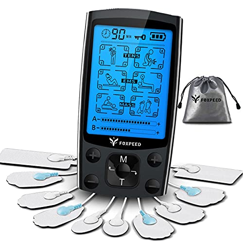 FOXPEED Dual Channel TENS Unit Muscle Stimulator with 24 Modes, TENS