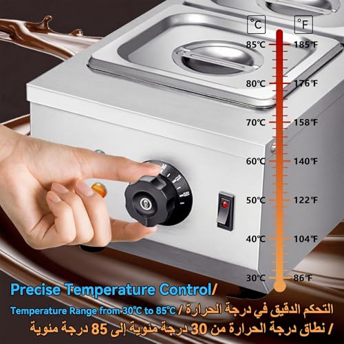 ALISMAEEL 2-Tanks Chocolate Melting Machine Chocolate Tempering Pot 800W Electric Chocolate Heater Fondue with Automatic Constant Temperaturel for Chocolate Milk Coffee Syrup Cheese Sauce