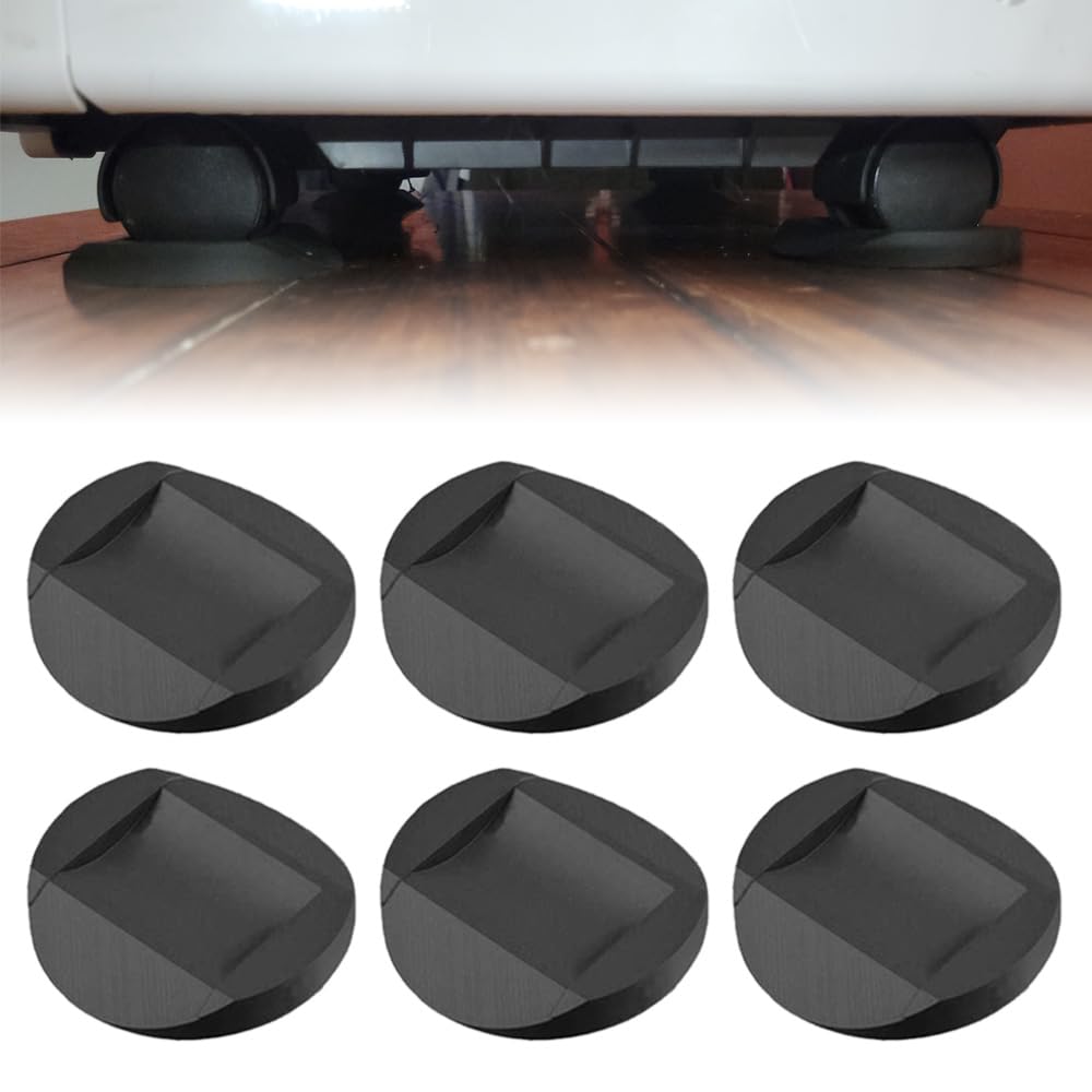 KITERI Furniture Castor Cups, 6 Pcs Anti-Sliding Rubber Feet Protector Pads Bed Furniture Stopper Office Chair Wheel Stoppers Floor Protector Castor Cups for All Floors & Wheels, Sofas and Bed, Black