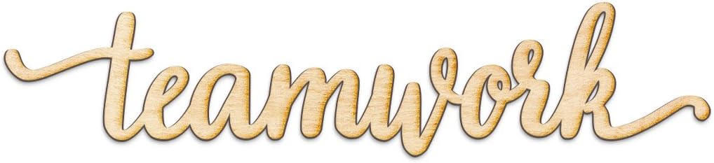 Teamwork Script Wood Sign Home Decor Wall Art Unfinished Charlie 12" x 3"