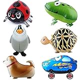 Signstek 6pcs Walking Animal Balloons Birthday Party Decor Children Kids Gift - Including Turtle, Frog, Huntaway, Beatles, Penguin, Car
