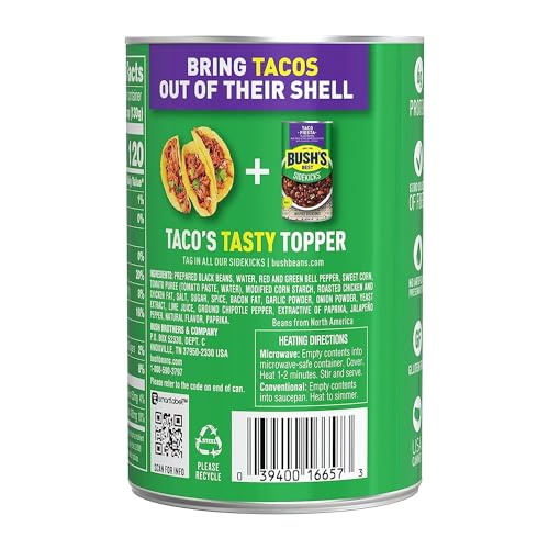 Bush's Best Taco Fiesta Black Beans, Source of Plant Based Protein and