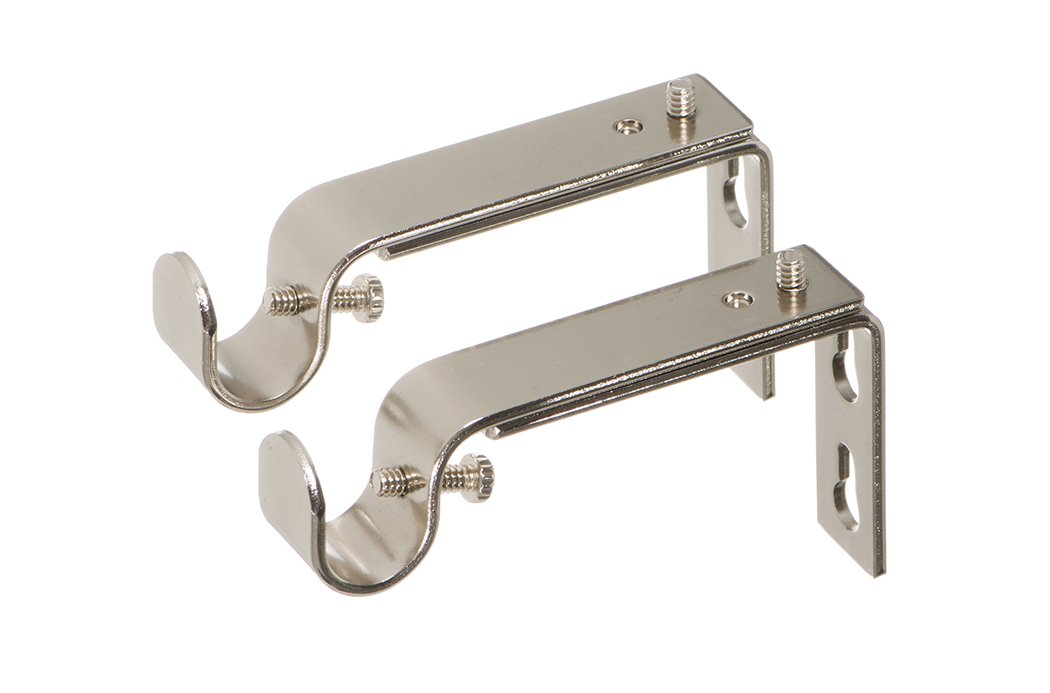 Ivilon Adjustable Brackets for Curtain Rods - for 1/2 or 5/8 Inch Rods. Set of 2 - Brushed Nickel