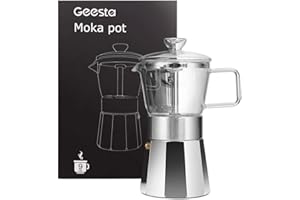 Geesta Premium Crystal Glass-Top Stovetop Espresso Moka Pot - 9 cup - Coffee Maker, 360ml/12.7oz/9 cup (espresso cup=40ml) Gift Idea for Husband Wife