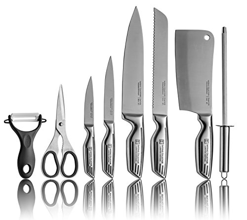 Imperial Collection KST12 9-Piece Stainless Steel Kitchen Cutlery Knife Set with Rotating Block Stand, Silver Signature