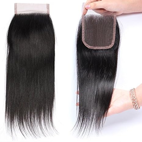 Brazilian Virgin Hair Straight Closure Human Hair 4x4 Base Size Free Part Natural Color Top Straight Lace Closure 8 inches