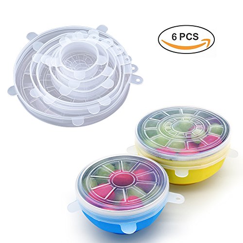 Silicone Stretch Lids, 6-Pack of Various Sizes Reusable Food Storage Cover, Durable and Expandable Food Covers for Bowl, Cup, Can, Jar, Glassware in Refrigerator, Dishwasher and Microwave