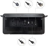 ZESHAN Table Power Socket Box UK Plug USB HDMI VGA Telephone Internet Black view 2