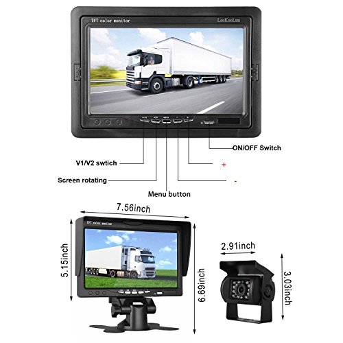 LeeKooLuu HD 720P Dual Backup Cameras and 7'' TFT Monitor System for RV/Van/Trailer/Truck/SUV/Bus/Motorhome IP68 Waterproof Night Vision Plug to Cigaratte Lighter/Single Power - Thumbnail 2