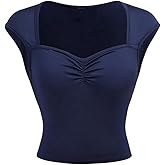 SOLY HUX Girl's Summer Tops Ruched Sweetheart Neck Cap Sleeve T Shirt Slim Fitted Tee