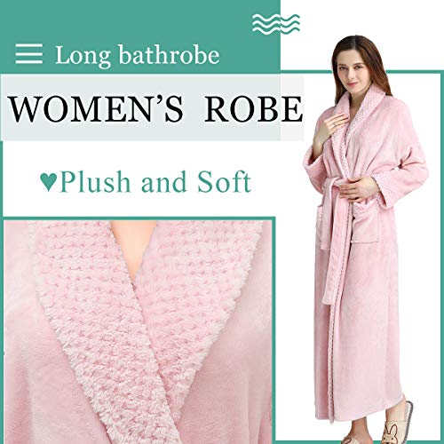 Women's Long Flannel Bathrobe Ultra Soft Plush Microfiber Fleece Robes (S/M, Pink)